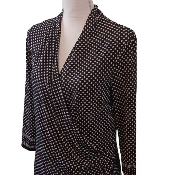Max Studio Black & White Polka-Dot Surplice Ruched Waist Midi Dress Size L - Picture 3 of 16